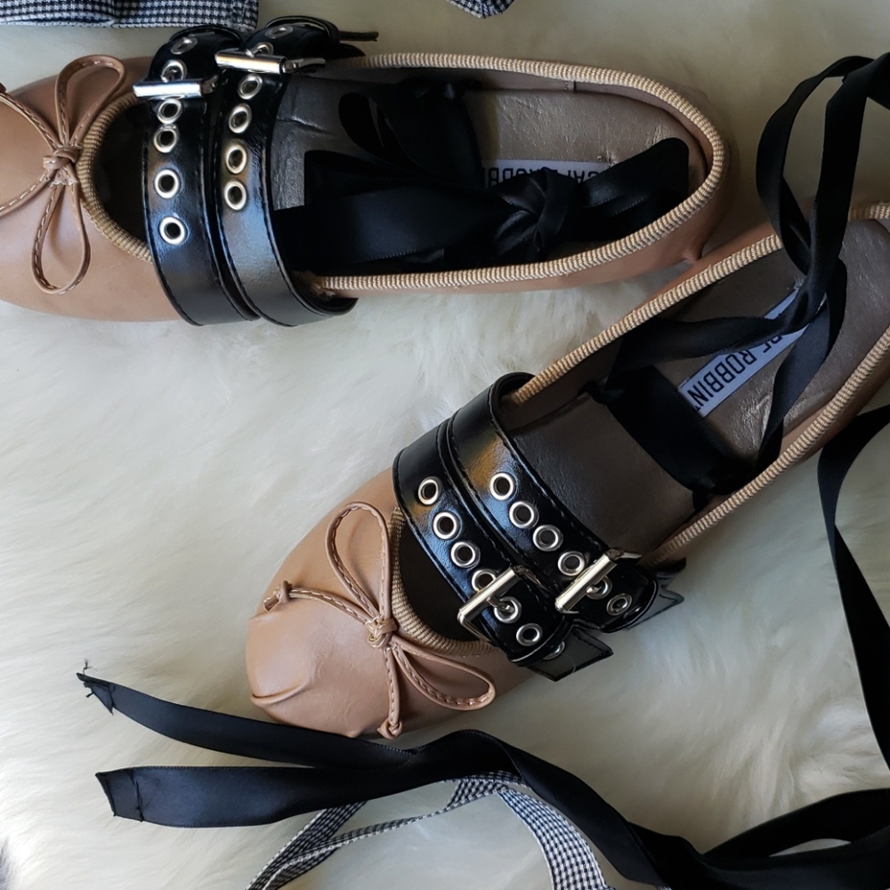Ballet Flats with Buckles + Ribbon Ankle Wrap - Picture 6 of 7